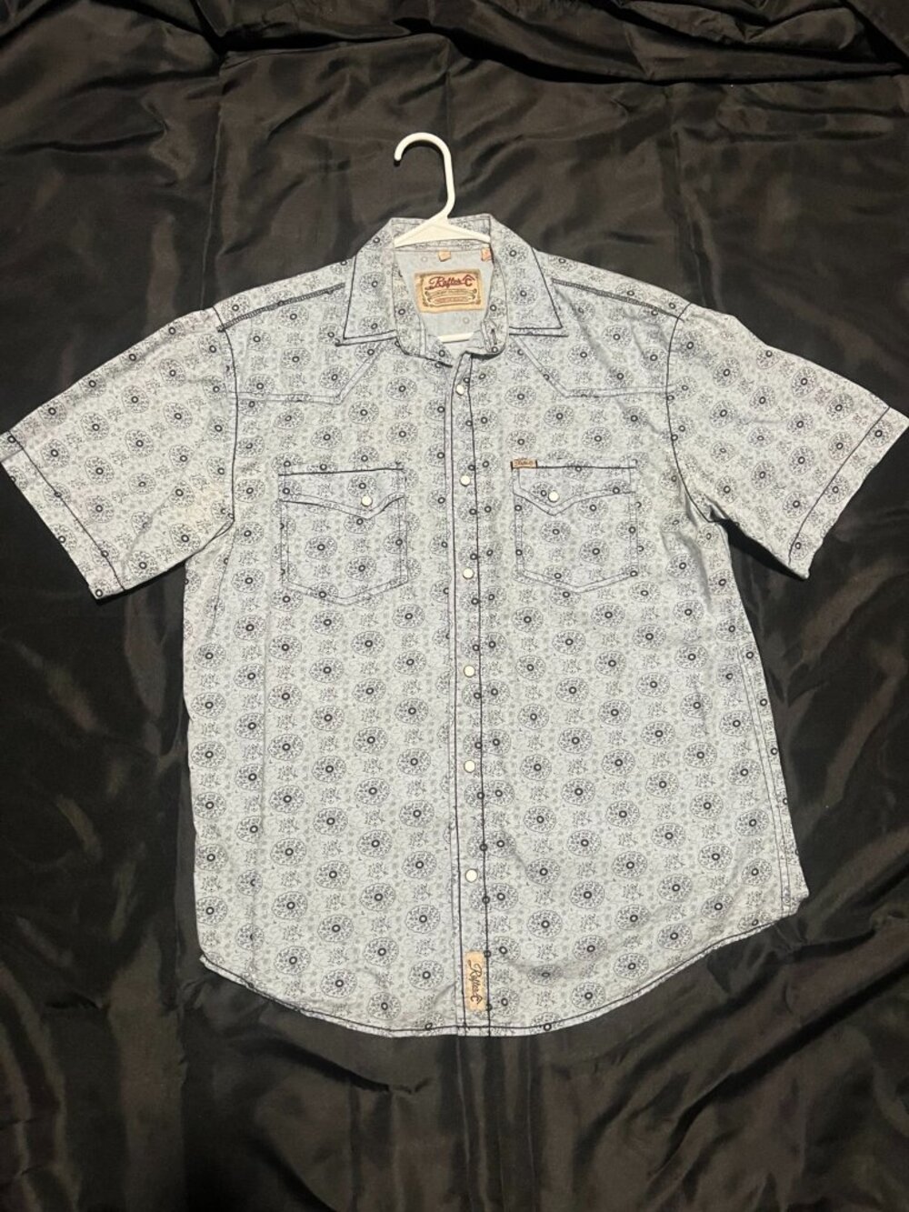 Rafter C Cowboy Collection Western Shirt Men’s Large Blue Medallion Print